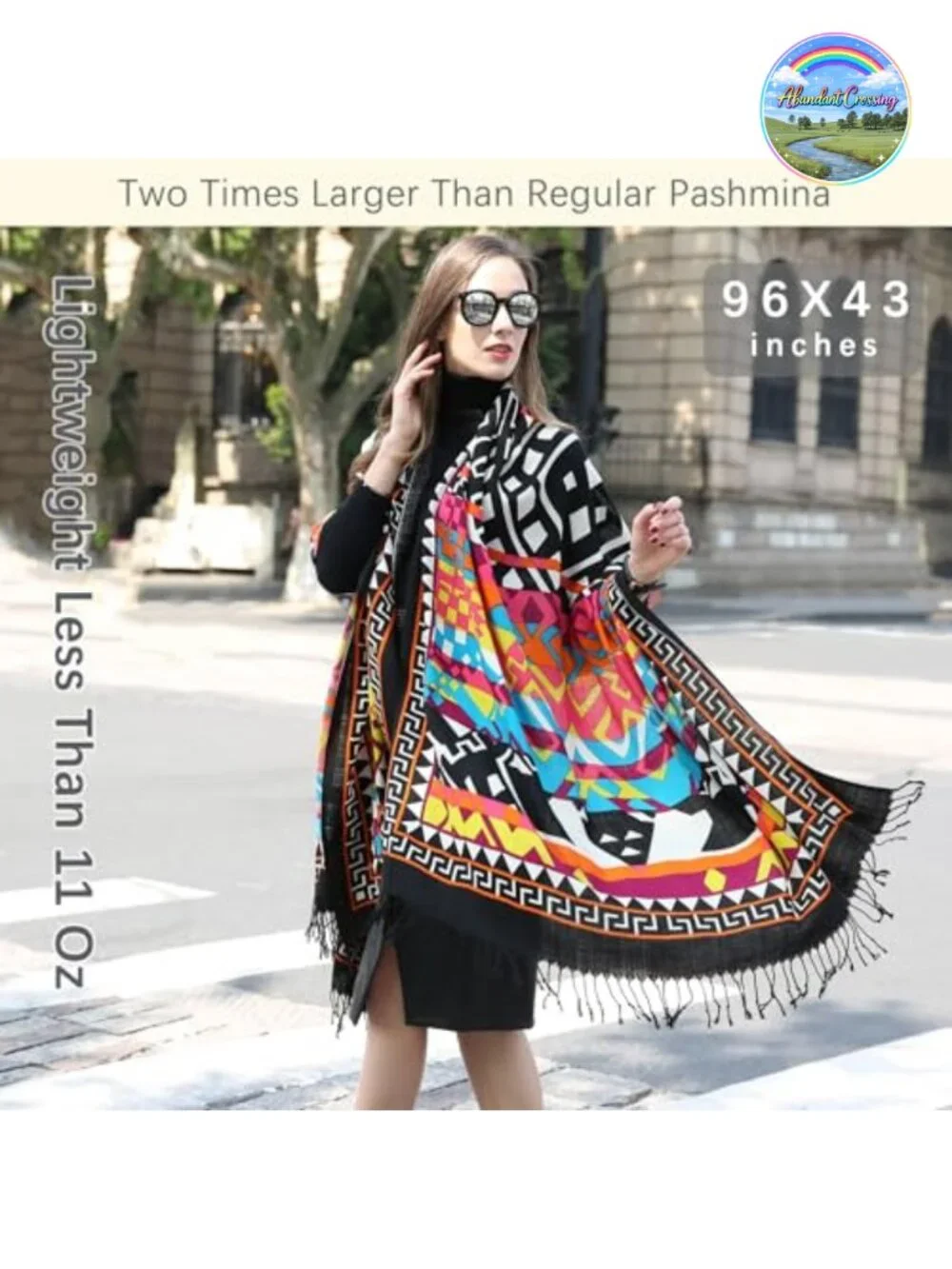 100% Merino Wool Oversized Pashmina Shawl Wrap with Handmade Tassels,